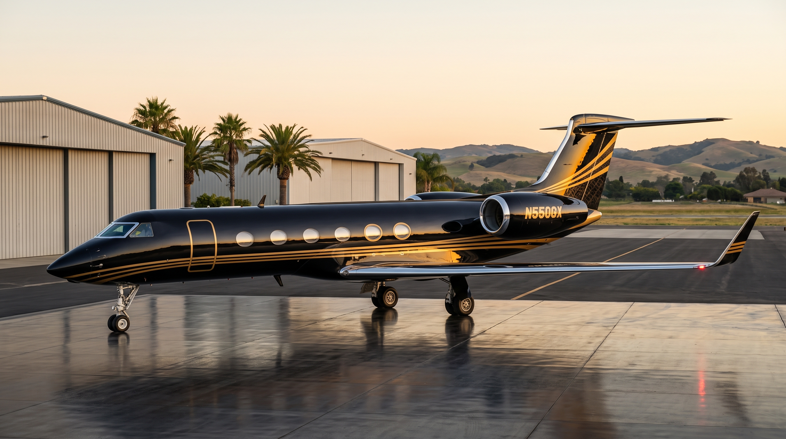 Private jet at golden hour