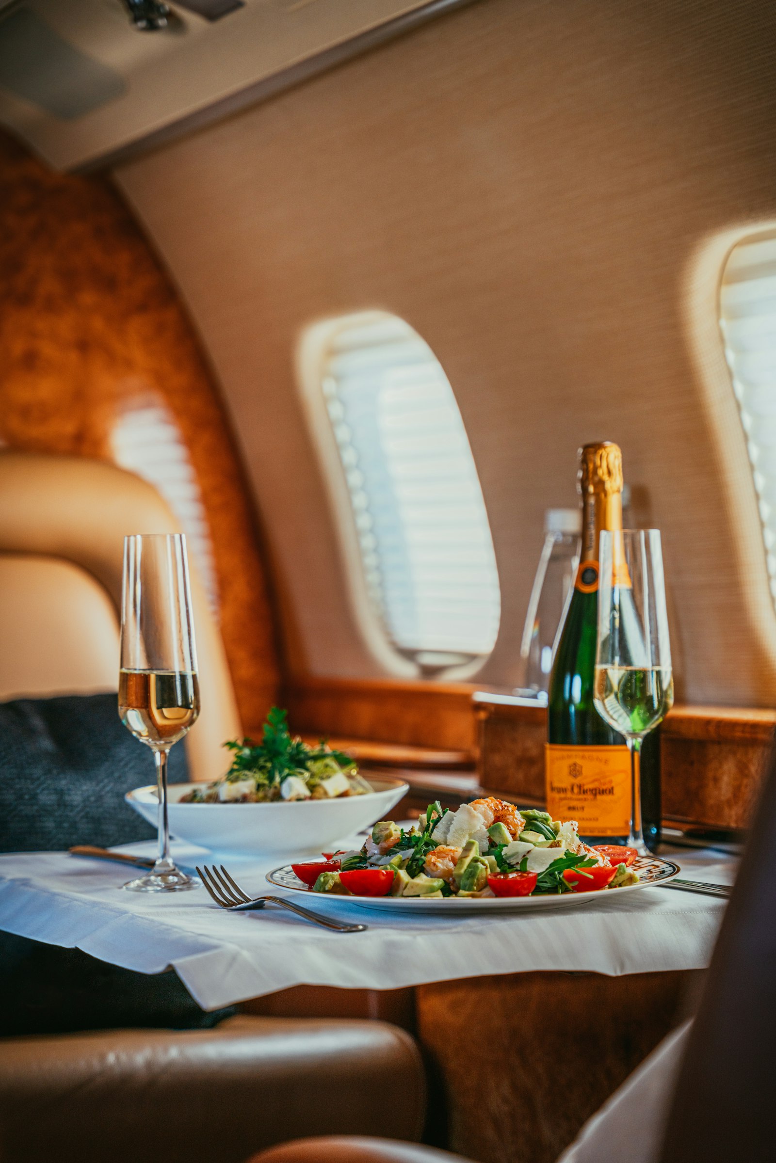 Lounge area inside a private jet