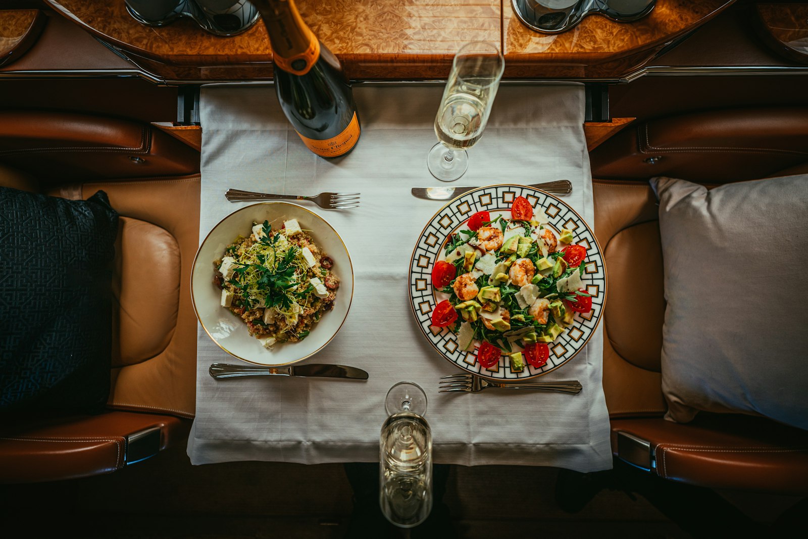 Executive working aboard a private jet