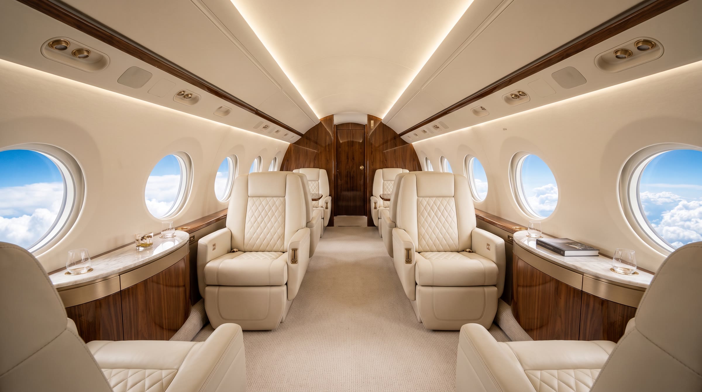 Private jet cabin interior