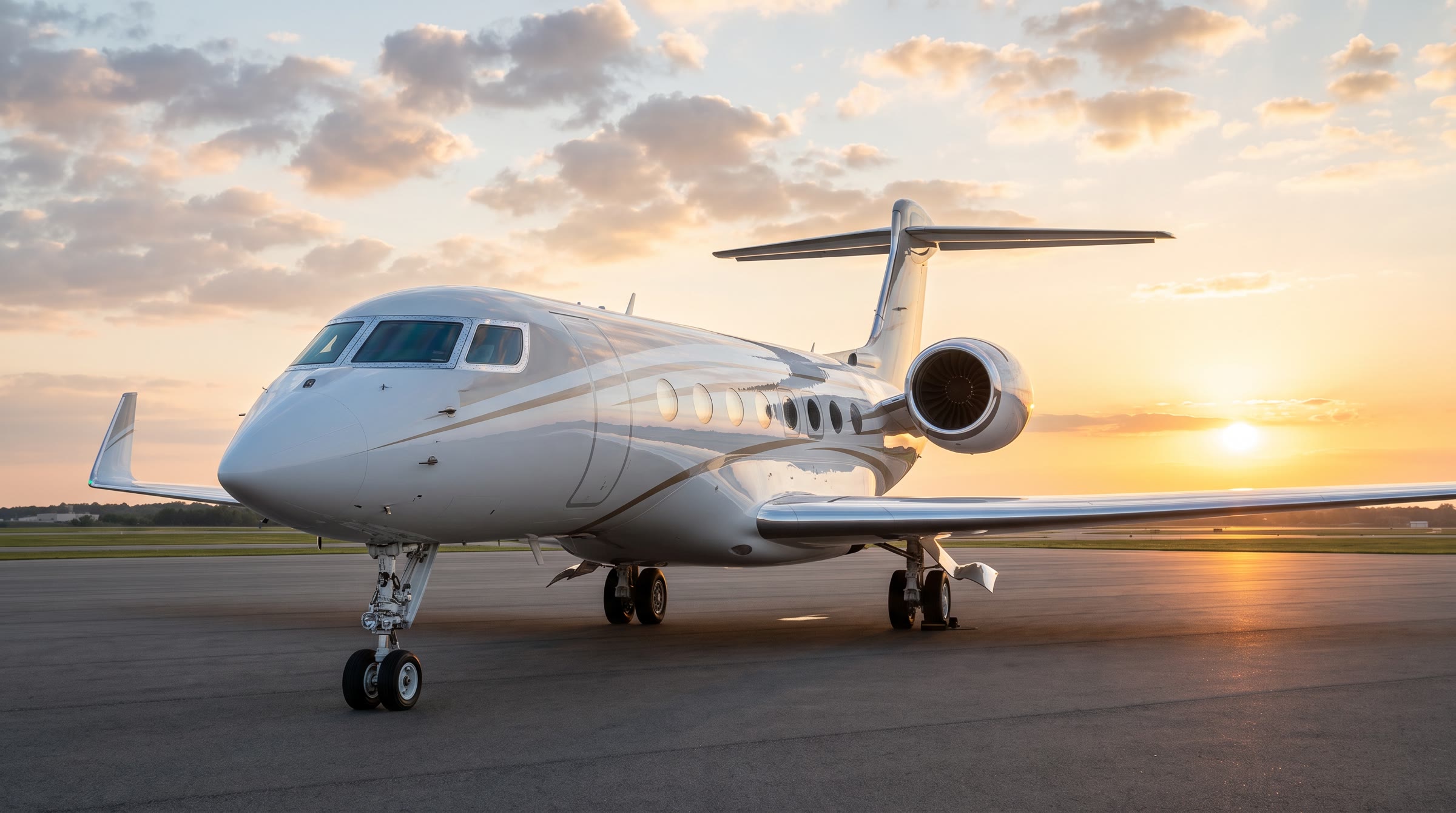 Private jet parked on the apron